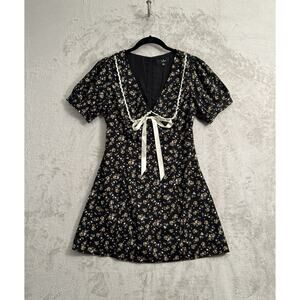 Lulus Dark Coquette Peter Pan Collar Bow Mini Dress Size S Wednesday Adams Vibes